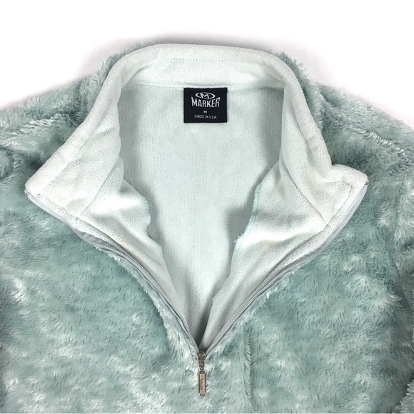 MARKER Furry Pullover Polartec Sweatshirt Half Zip Fuzzy Cozy Aqua Size Medium - Picture 3 of 8